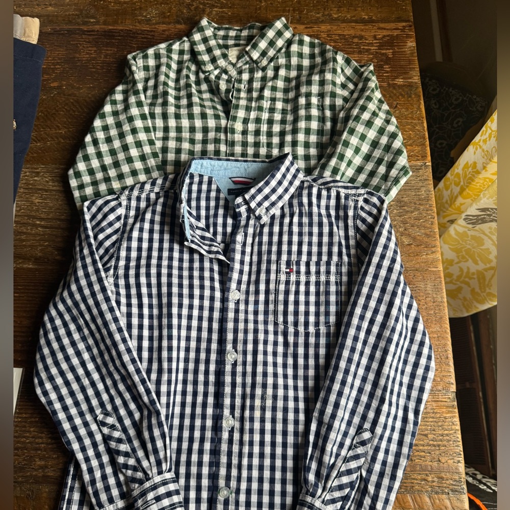 Boys Crewcuts Checkered Shirts - Green and Blue Sz 7